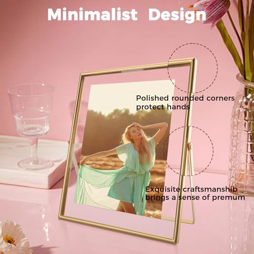 AhaGo Gold Floating Frame, 8×10 inches, Vertical, For Picture 7x9, 6x8, 5x7, Tabletop Photo Frames, Classy Gift For Mothe...