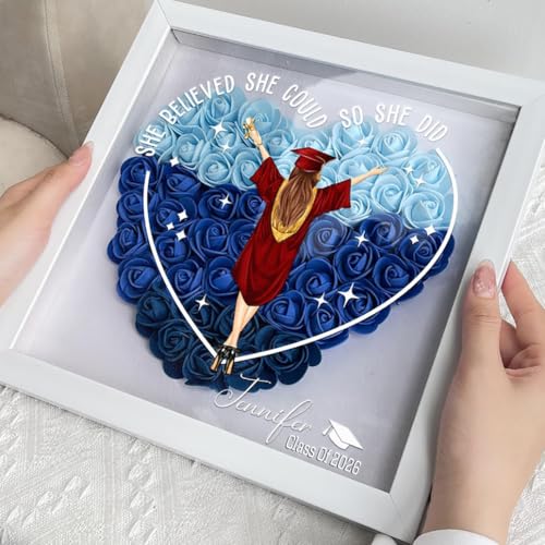 Personalized Graduation Flower Shadow Box, Customizable Keepsake Frame for Graduation Day, Class of 2026 Floral Design, Un...