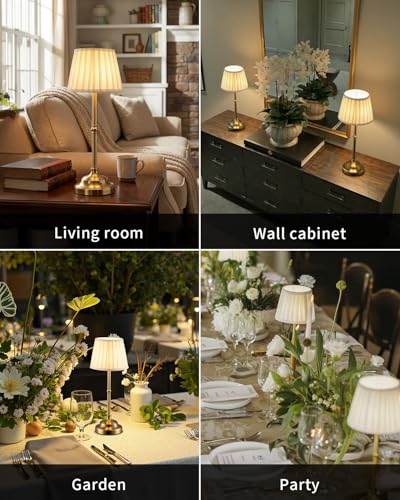 KDG Portables Cordless Table Lamp, Fabric Shade Desk Lamp, 4000mAh Rechargeable Battery Powered Lighting, Dimmable Light f...