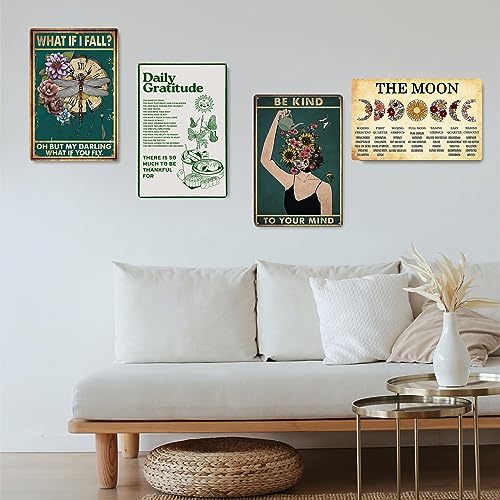 Fmcmly Daily Gratitude Inspirational Metal Tin Sign Green Boho Room Aesthetic Decoration Home Kitchen Office Bedroom Cafes...