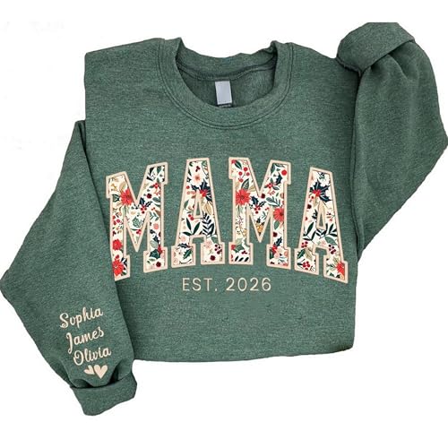 Custom Embroidered Grandma Floral Shirt with Names on Sleeve, Personalized Grandma Gift, Floral Grandma Crewneck Sweatshirt