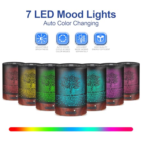 Essential Oil Diffuser- Aromatherapy Diffuser with7 Colors Light and Auto-Off for Women Metal Cool Mist Humidifier for Hom...