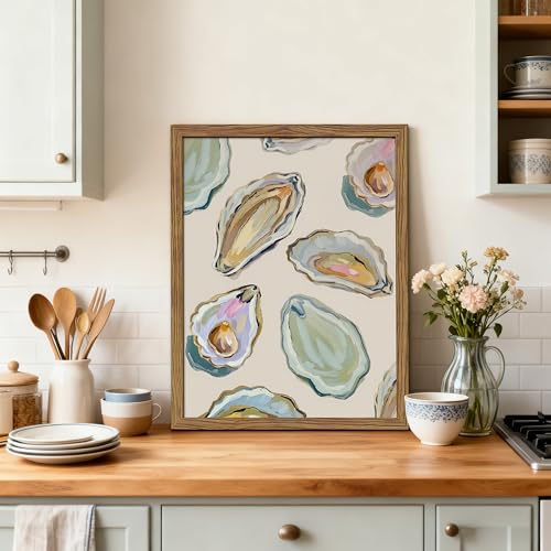 Framed Oyster Shell Canvas Wall Art, Colorful Abstract Wall Art Print, Coastal Beach House Wall Decor, Summer Dining Room ...