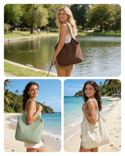 BAGSMART Beach Bags for Women, Beach Tote Bag Beach Bag with Zipper Travel Tote Bag for Women Sandproof Swim Pool Bag | Pa...