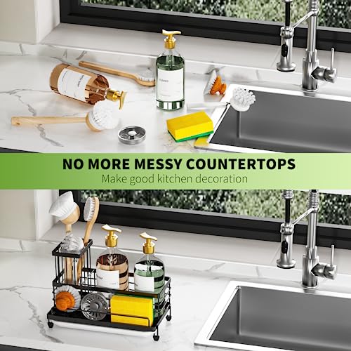 Cisily Large Capacity Kitchen Sink Caddy Organizer, Rustproof Non-Slip Sponge Holder With Dish Brush Holder Organizer, Kit...