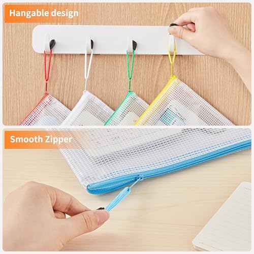 JARLINK A4 Letter Size 24 Pack 10 Colors Zipper Mesh Document Pouch, Mesh Bags for Board Games & Puzzles, Waterproof Docum...
