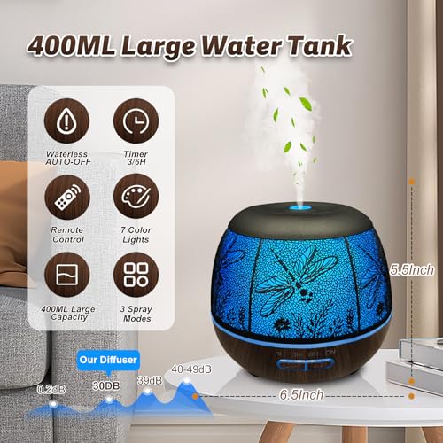 Roonbo Diffusers for Essential Oils Large Room 400ml,Essential Oil Diffuser for Home with R/C,Cool Mist Humidifiers for Be...