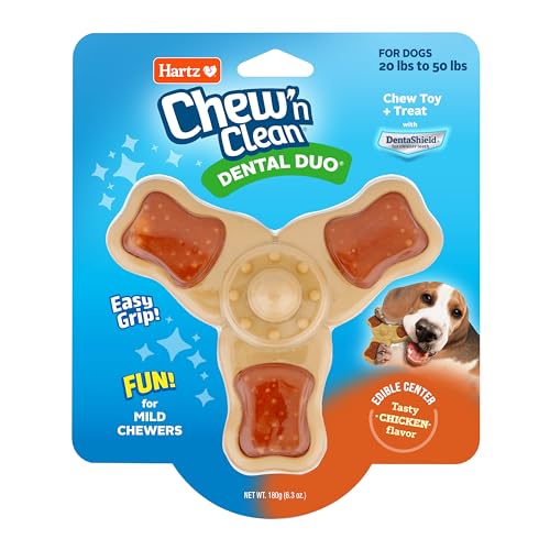 Hartz Chew ‘n Clean Chew Toy and Treat in One Chicken Flavored Tri-Point Dog Toy, Medium