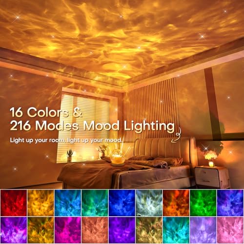 Ambient Lighting, 216 Modes Mood Lighting, 3-in-1 Sunset Lamp & Ocean Lamp & Northern Lights Projector with Remote, Room L...