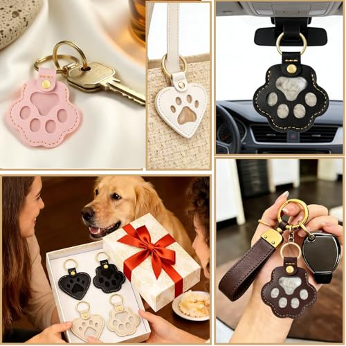 LONANSHO Pet Hair Keychain Keepsake: 2 Heart & 2 Paw Shaped Leather Keychains - Memorial Gift for Dog Cat Owners