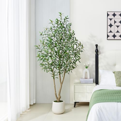 VeriNatural Artificial Olive Tree 6FT, Fake Plants Indoor - Potted Faux Olive Tree with Relistic Leaves and White Planter...