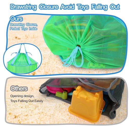 BrainyBees Extra Large Beach Toy Bag with Drawstring - Mesh Beach Tote Bag for Sand Toys, Lightweight Beach Pool Essential...