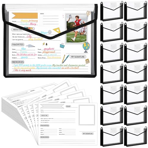 Motipuns 14 Pack K-12 School Memory Box End of The Year Large Capacity with 16 Memory Questionnaires School Year Organizer...