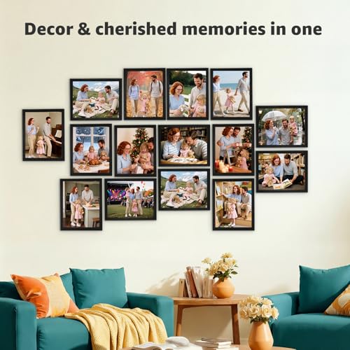 Giftgarden 8x10 Picture Frames Set of 15, Black Wooden Photo Frame for Wall or Tabletop Display, Engineered Wood with Shat...