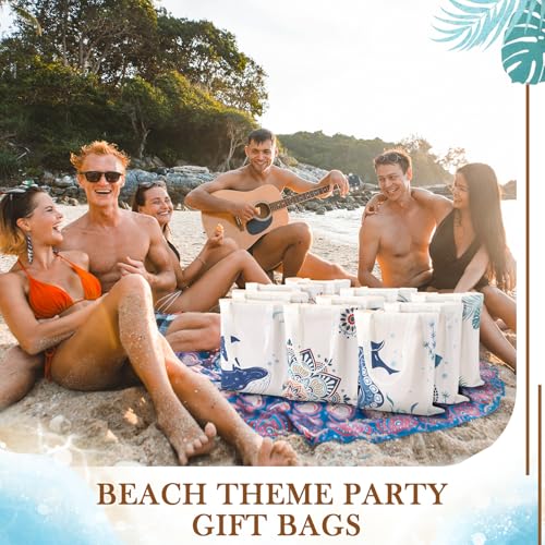 SATINIOR 10 Pcs Beach Theme Canvas Totes Bags Gifts Shopping Bags Reusable Grocery Handbags for Women Travel Cruise Wedding