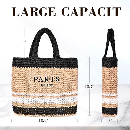 OWGSEE Large Straw Beach Bag for Women Summer Woven Shoulder Tote Bag Straw Purses and Handbags for Vacation | Large, Stra...