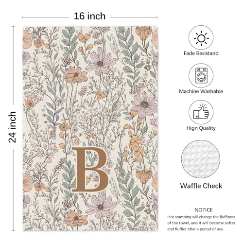 DSHFG Initial B Personalized Floral Kitchen Towels Dish Towel, Custom Hand Towels for Bathroom, Monogrammed Gifts for Wome...