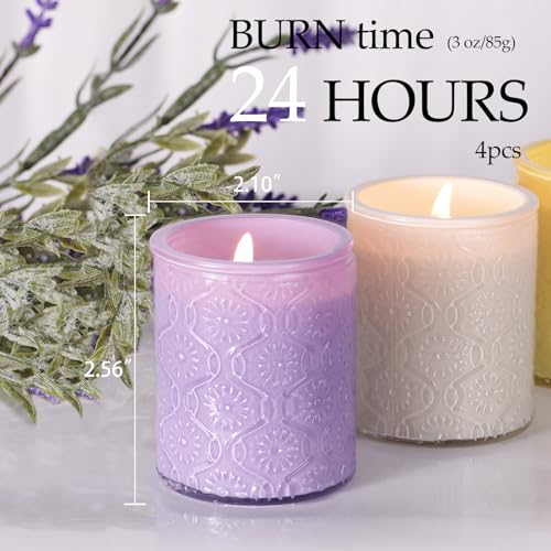 LETINE 12 oz Scented Candle Gift Set (Pack of 4) - Vanilla, Citronella, Lemon & Lavender Soy Wax Candles for Women, 24H Bu...