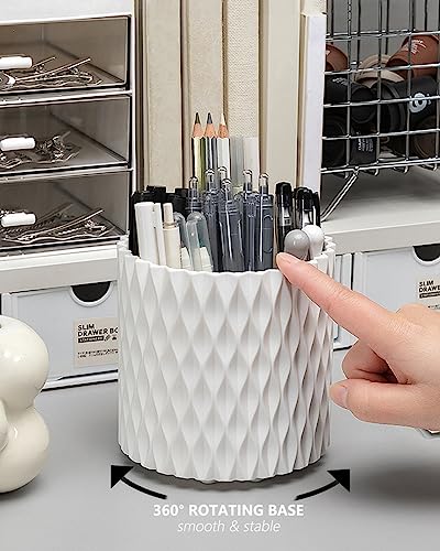 Lebenrich Rotating Pen Holder for Desk, 5 Slots Unique White Desk Organizer Easthetic Desktop Supplies and Accessories for...