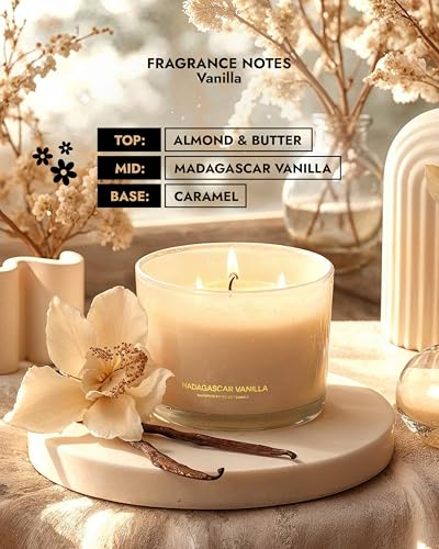 96NORTH Luxury Vanilla Soy Candles | Large 3 Wick Jar Candle | Up to 50 Hours Burning Time | 100% Natural Soy Wax | Relaxi...