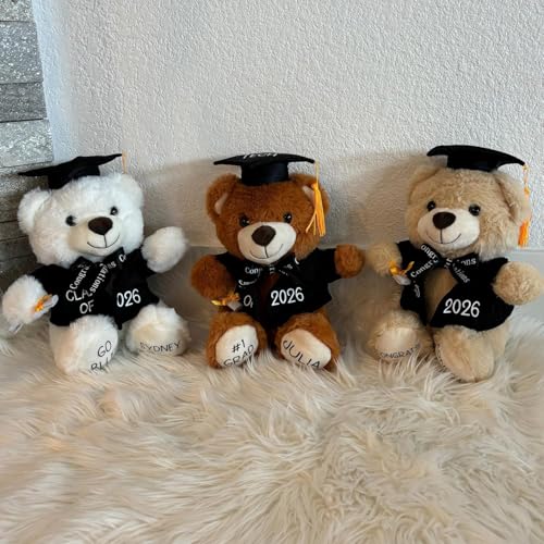 Printualist Personalized Graduation Teddy Bear Gift 2026 for Her Him, College, High School, 12 Inch - Cute Custom Beige Be...
