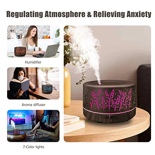 Diffusers for Essential Oils Large Room 600ml,Essential Oil Diffusers for Home with R/C,Cool Mist Humidifier,7 Colors Ligh...