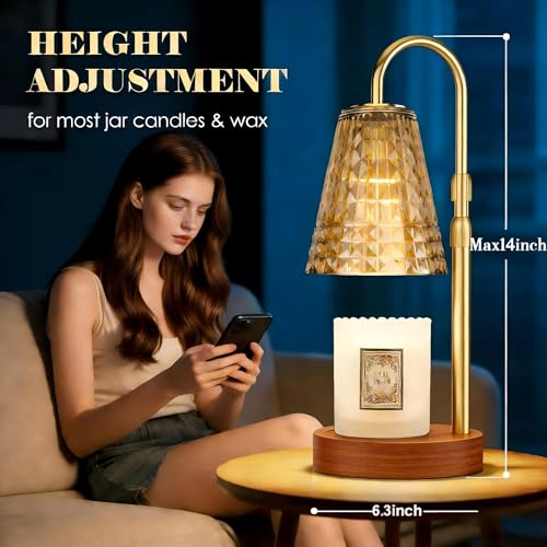 Candle Warmer Lamp with Timer, 4-Levels Dimmable Electric Wax Melter, Adj.Height for Jar Candles, Mother's& Father's&Chris...