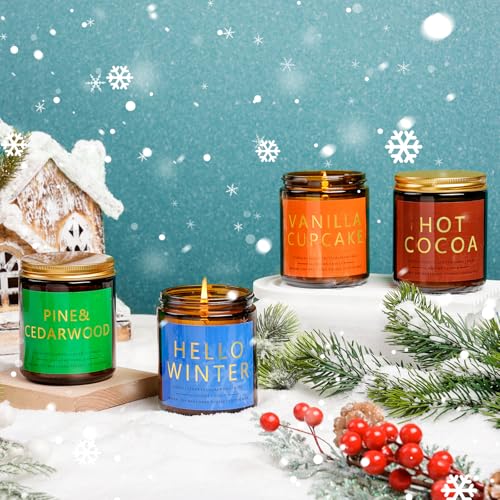 Winter Candle Gift Set, 4 Pack 7 oz Soy Scented Candles for Home, Christmas, Holiday & Birthday Gifts for Women & Men, Inc...