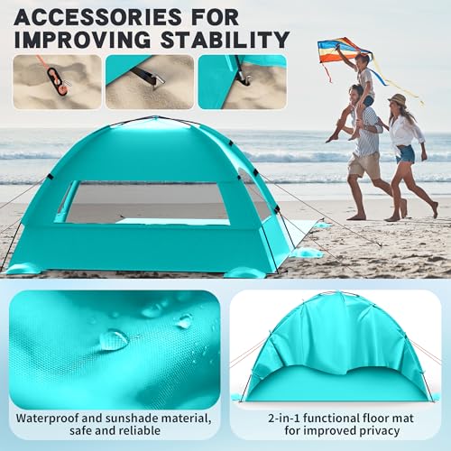 Beach Tent Sun Shelter with Extended Sand Mat 114×82inch，UPF 50+ Protection, 3 Double-Layer Windows for Enhanced Privacy; ...
