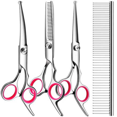 TINMARDA 5 in1 Dog Grooming Scissors Kit, Professional Dog Scissors for Grooming with Safety Round Tips, Titanium Coated G...