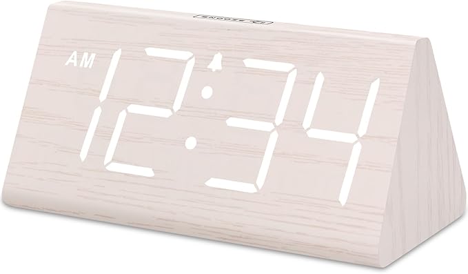 DreamSky Wooden Digital Alarm Clock for Bedroom - Living Room Desk Clock with Large Numbers, Bedside Nightstand Clock with...