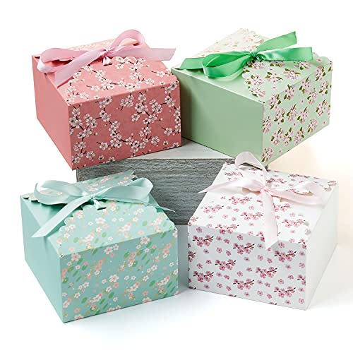 Small Floral Gift Boxes with Lids & Ribbons (20 Pack) 5.8” x 3.7” Empty Decorative Bakery Treat Boxes for Gift Giving, Coo...