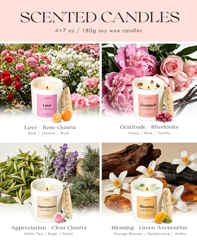AOOVOO Mothers Day Candles Set for Women - 4 Pack Candles for Home Scented, Aromatherapy Candle with Crystals, Gratitude R...