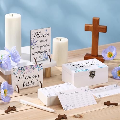 Gilprop 112 Pcs Celebration of Life Memory Cards Set Share a Memory Cards with Box 2 Wood Sign with 4 Hold and 5 Pens, Sym...