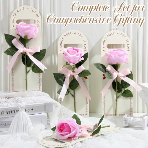 Suncalla 4 Pack Artificial Rose Gift Set for Mom, Mothers Day Flowers Gift with Handheld Boxes Card, Mini Rose Bouquet Kee...