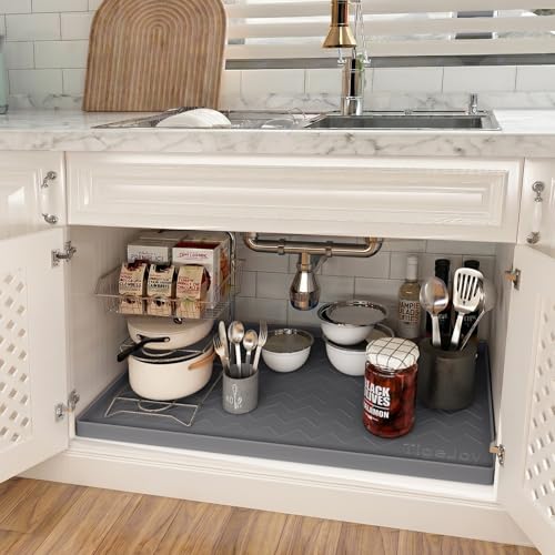 TigeJoy 34" x 22" Under Sink Mats for Kitchen Waterproof, Leak-Proof Silicone Mat Sink Protector and Cabinet Liner, Kitche...