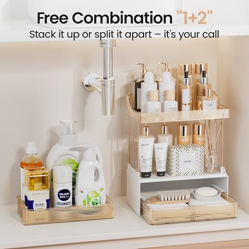 Delamu Bathroom Organizers and Storage, 2 Tier 2 Drawer Makeup Organizer Countertop, Easy to Install, Ideal for Bathroom C...