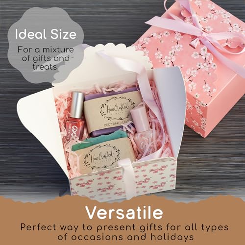 Small Floral Gift Boxes with Lids & Ribbons (20 Pack) 5.8” x 3.7” Empty Decorative Bakery Treat Boxes for Gift Giving, Coo...