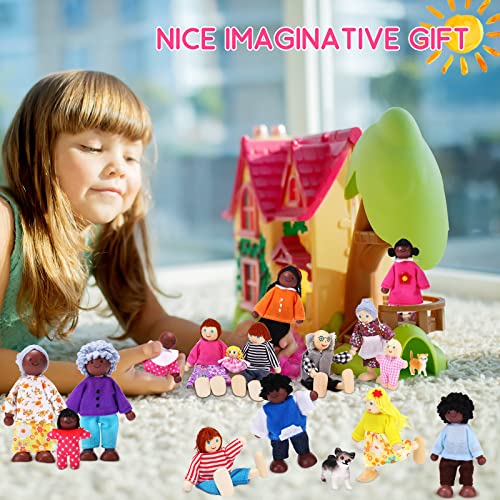 Skylety 20 Pcs Wooden Dollhouse Family Set of 16 Mini People Figures and 4 Pets, Wooden Dollhouse Dolls Cosplay Family Fig...