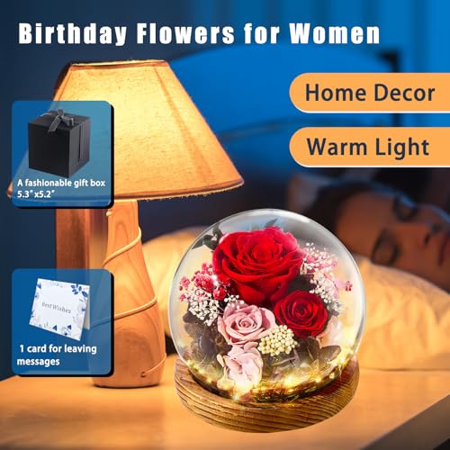pisyae Forever Flowers Gifts Mom .Birthday Gifts for Women, Preserved Flowers in Glass Fresh Flowers for Delivery Prime re...