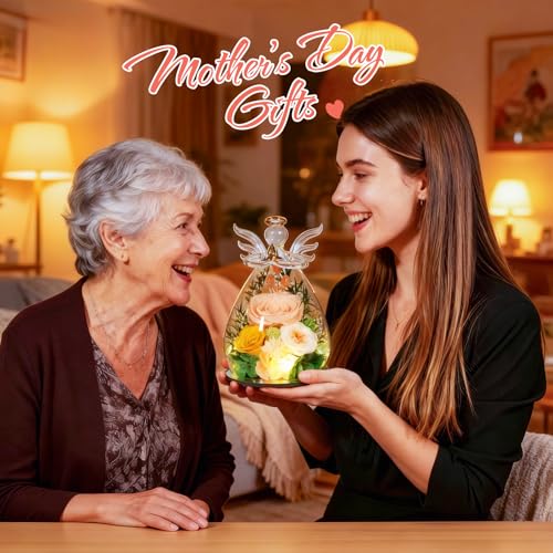 Gifts for Women Preserved Rose Forever Flower Eternal Roses in Glass Angel Figurines Fresh Flowers for Delivery Prime Moth...