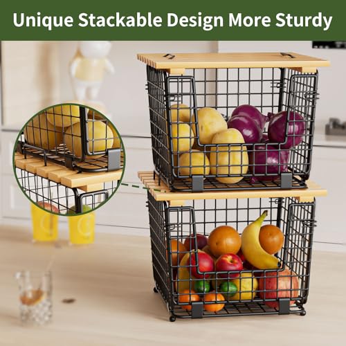 Wire Storage Basket for Kitchen Pantry: GGIU Stackable Kitchen Counter Organizers - Wire Organizing Bin for Produce Vegeta...