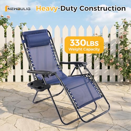 NEWBULIG Zero Gravity Chair Set of 2, Lounge Chair Folding Portable Adjustable Camping Reclining Chairs with Adjustable Po...