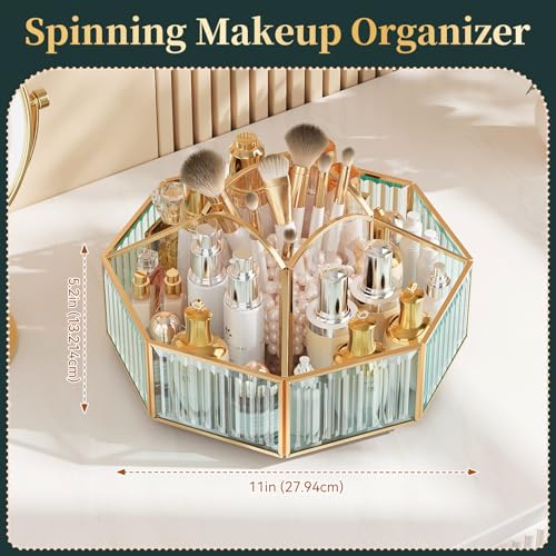 CoralHouse 360° Rotating Makeup Organizer Spinning Vanity Organizer with Makeup Brush Holder for Countertop, Bathroom Stor...