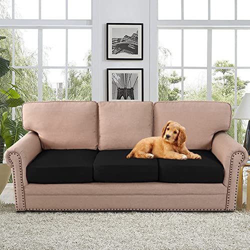 H.VERSAILTEX Water Resistant Woven Linen Look Couch Cushion Covers Sofa Cushion Covers for 3 Cushion Couch Individual Seat...