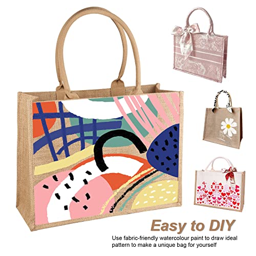 FITDON Jute Canvas Tote Bag Women - Large Jute Beach Bag, Foldable Waterproof Shopping Handbag for Picnic Travel Beach