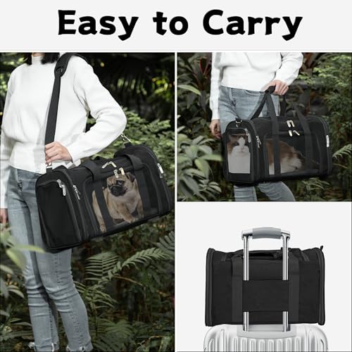Soft-Sided Cat/Dog/Pet Carrier, Collapsible Pets Travel Carriers for Big Cats/Small Dogs with Shoulder Strap & Removable M...