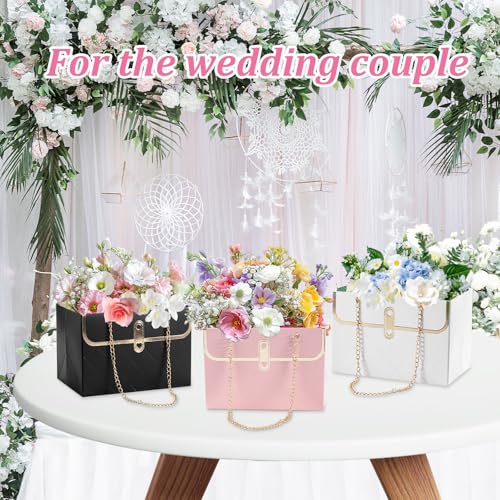 BQMEZRNUS 6 Pcs Flower Paper Gift Bags with Metal Chain, Bouquet Storage Box, Portable Florist Handbag for Wedding, Valent...