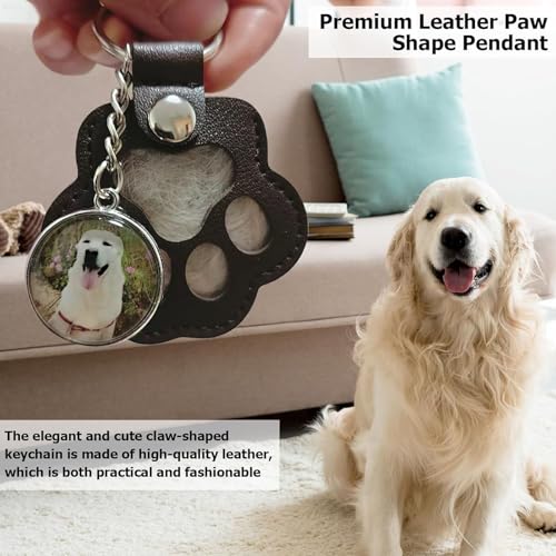 YONNAXO Pet Memorial Gifts for Cat Dog Cute Leather Paw Keychain Pet Hair Keepsake Keyring for Bag Purse Paw Charm Key Holder