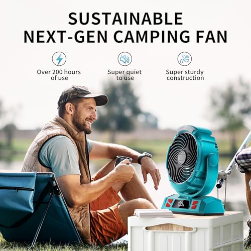 Camping LED Fan with Light, 40000mAh Rechargeable Battery Powered Outdoor Tent Fan with Light and Hook, 6 Speed, Personal ...